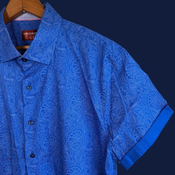 Consequence Mens Paisley Print Short Sleeve Button Down Shirt - Picture 2 of 7
